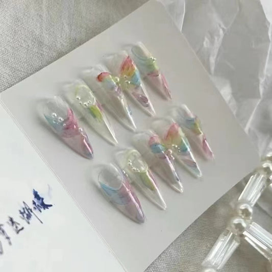 Colorful Dream Flower Butterfly Colorful False Nails