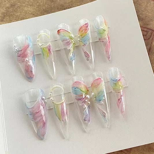 Colorful Dream Flower Butterfly Colorful False Nails