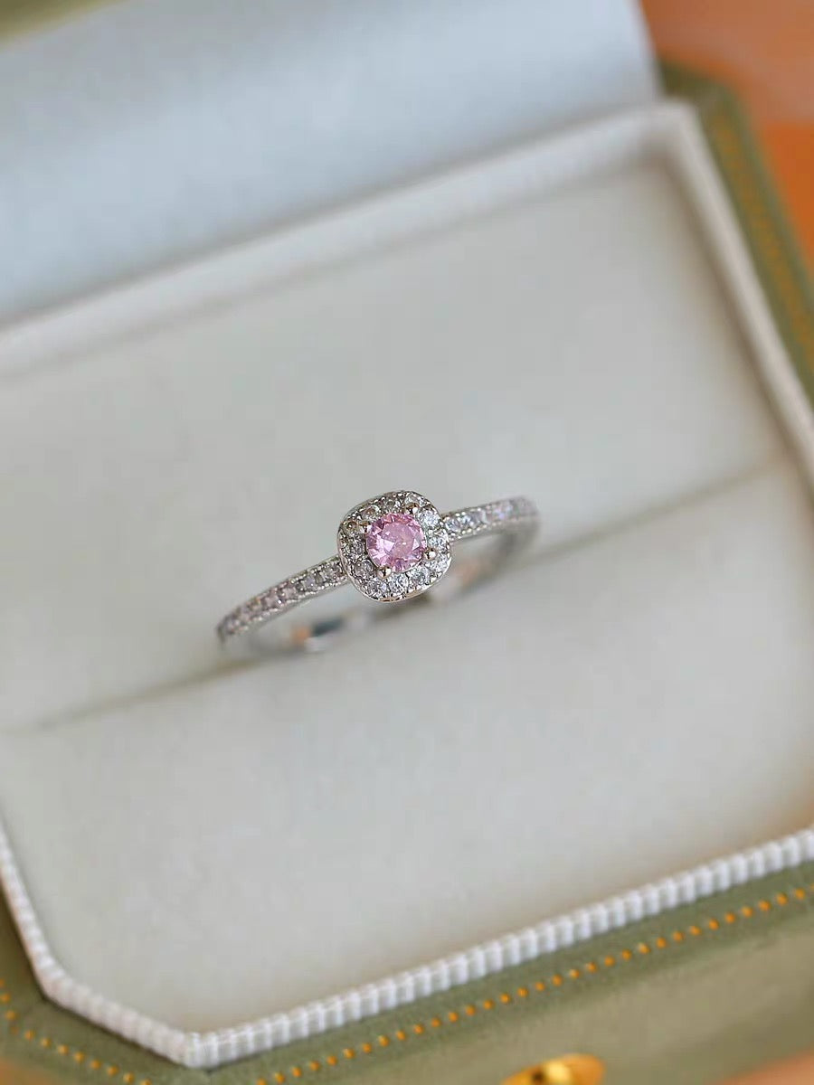 S925 sterling silver love pink diamond ring