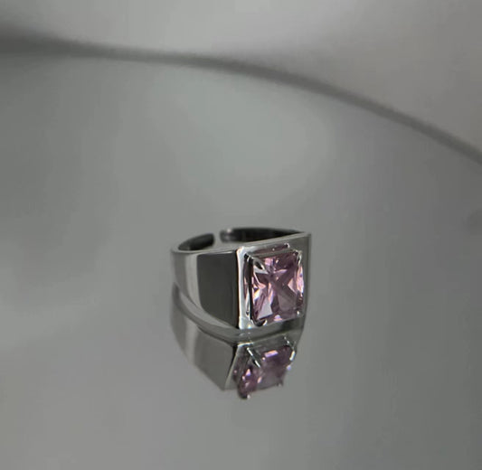 -Optional pink zircon heavy industry ring female ins cold wi