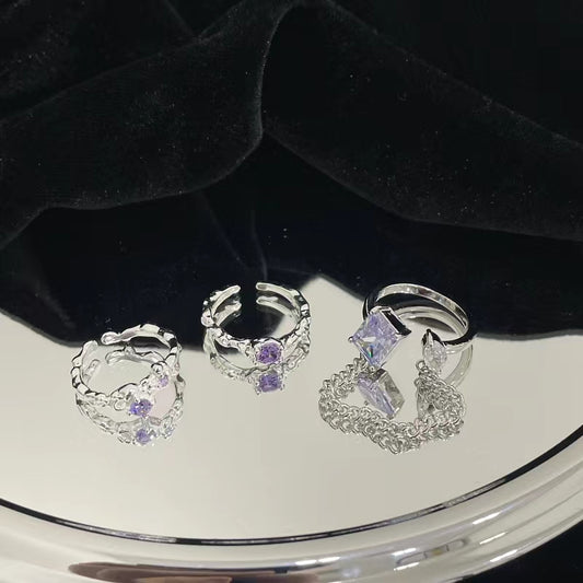 Purple Irregular Metal Diamond Ring