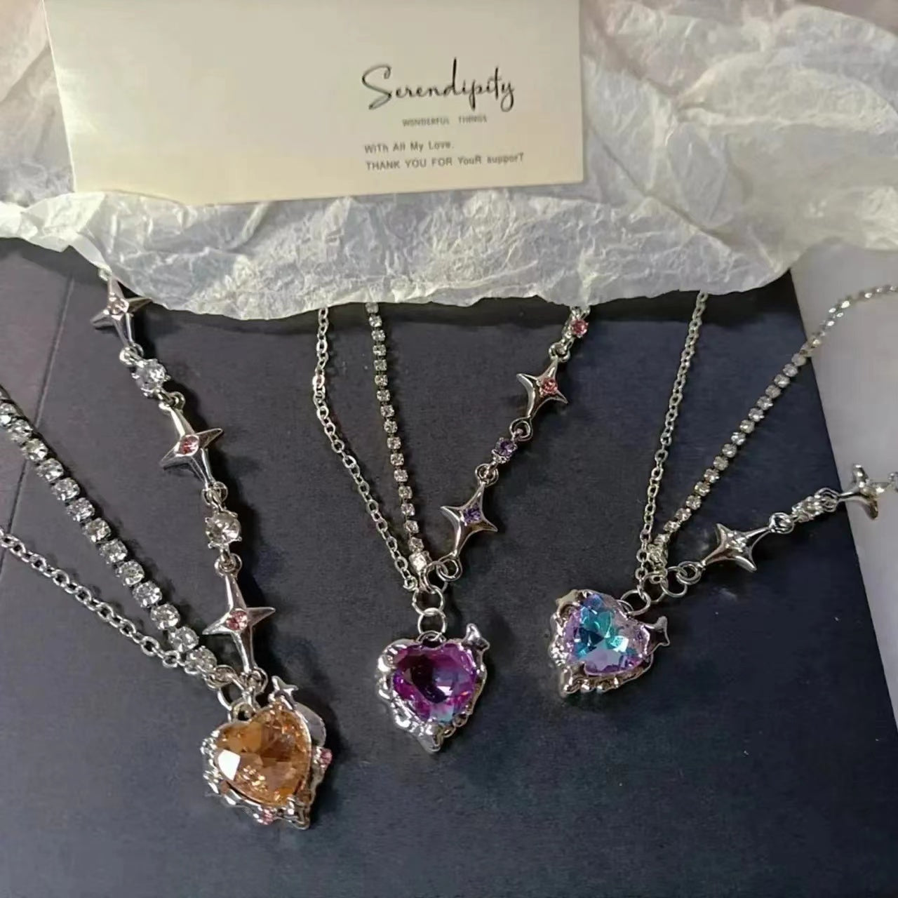 Galaxy super fairy purple love zircon necklace female light luxury small sweet cool girl high sense clavicle chain