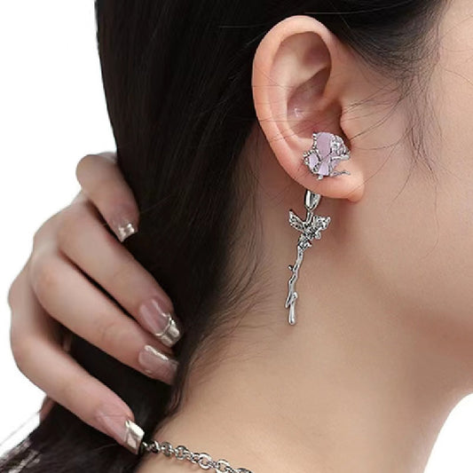Purple imitation ore rose earrings senior sense of light luxury sweet cool rose earrings