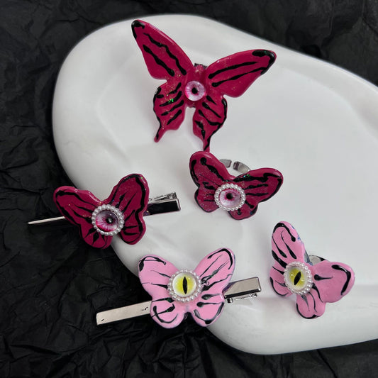 Xiaohongshu recommends Y2K millennium sweet and cool girl butterfly hair clip with side bangs and a duckbill hair accessory ring