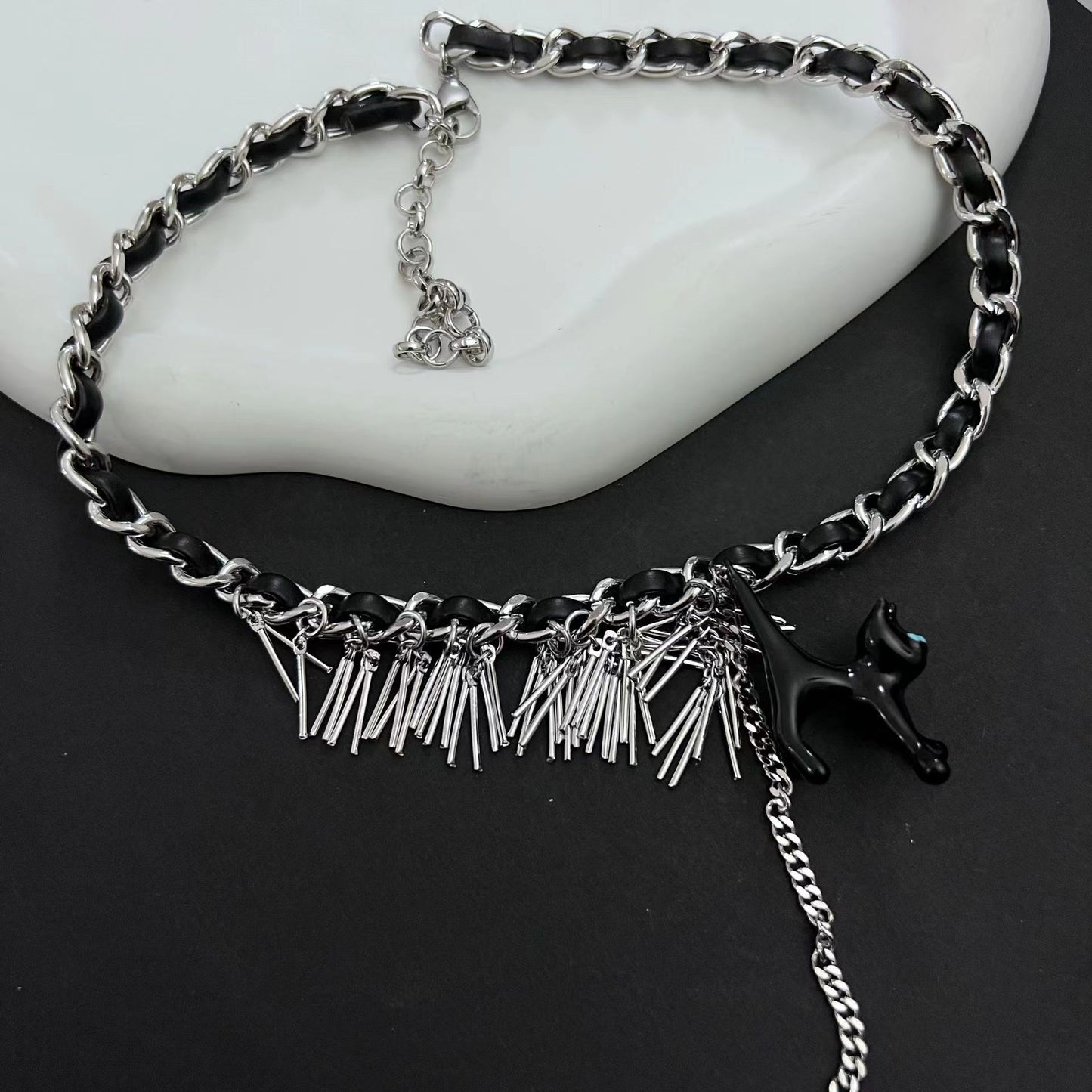 Sweet Cool Style Black Cat Silver Chain Necklace Personalized Fashion Crowd Design Punk ins Spicy Girl Neckchain Collar Chain