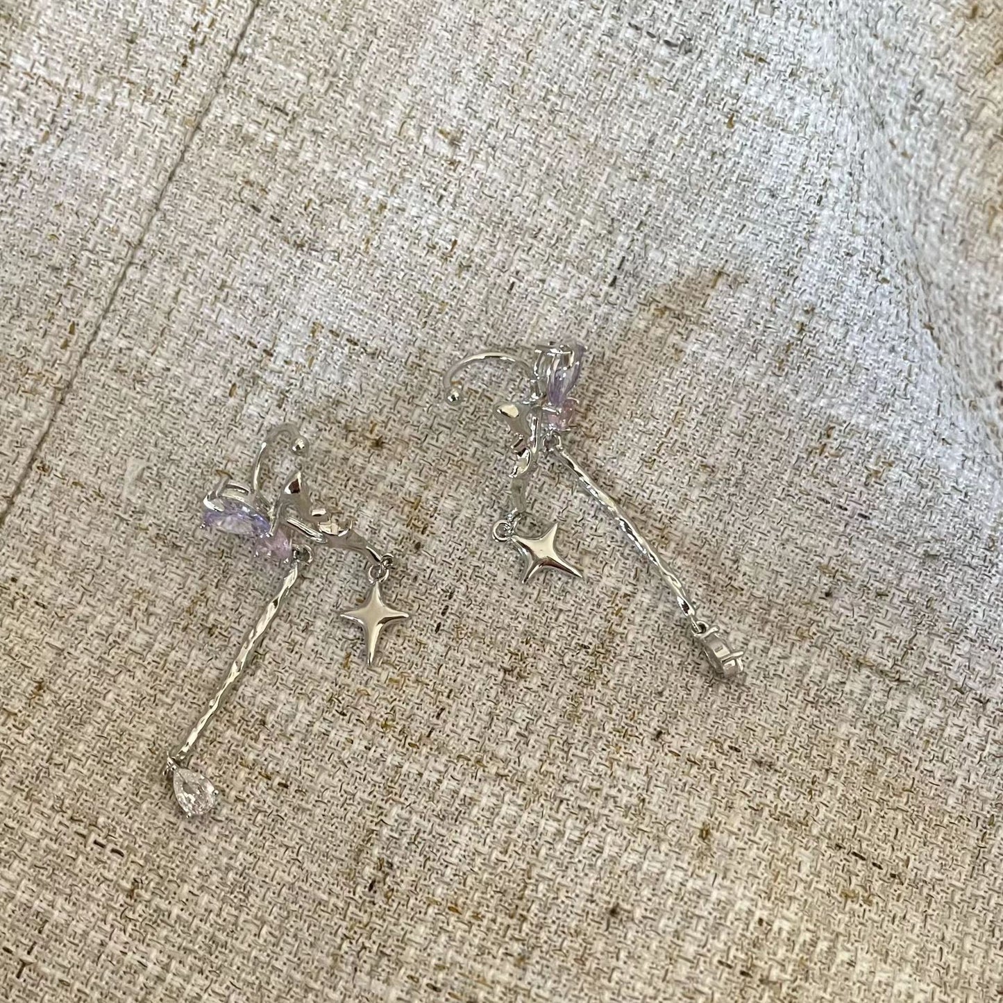 Sweetheart Butterfly Crystal Earbone Clip Tassel Small Elf Ear Clip Female Earrings Pink Girl Cross Necklace