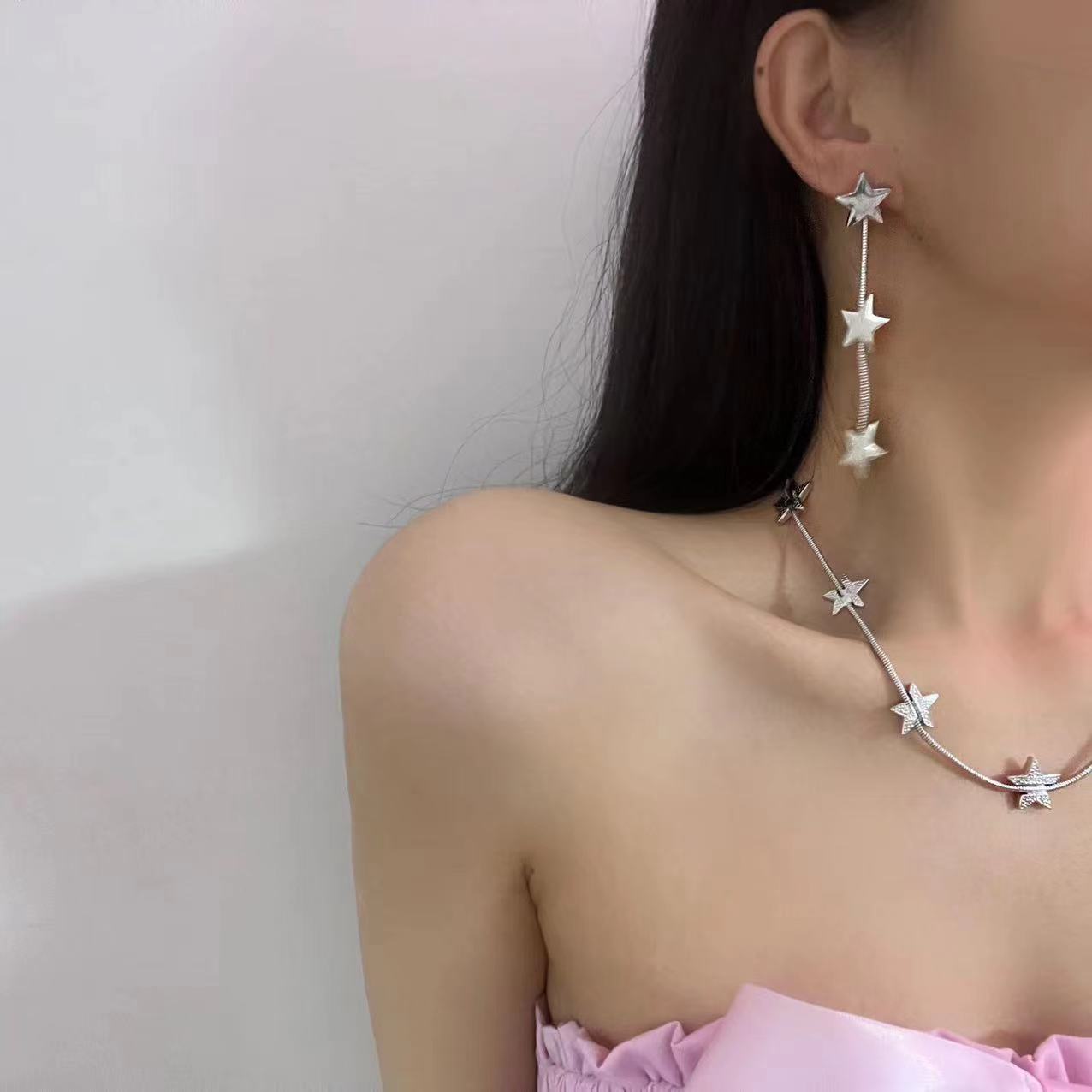 Korean niche collarbone chain retro high-end design sense Millennium y2k star necklace collarbone chain earrings
