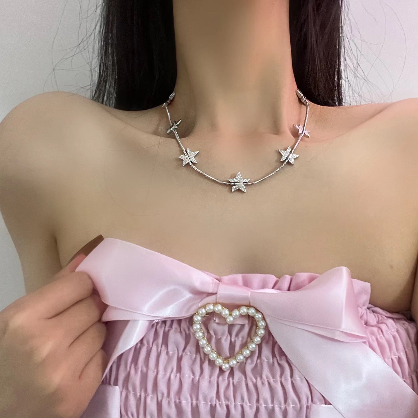 Korean niche collarbone chain retro high-end design sense Millennium y2k star necklace collarbone chain earrings