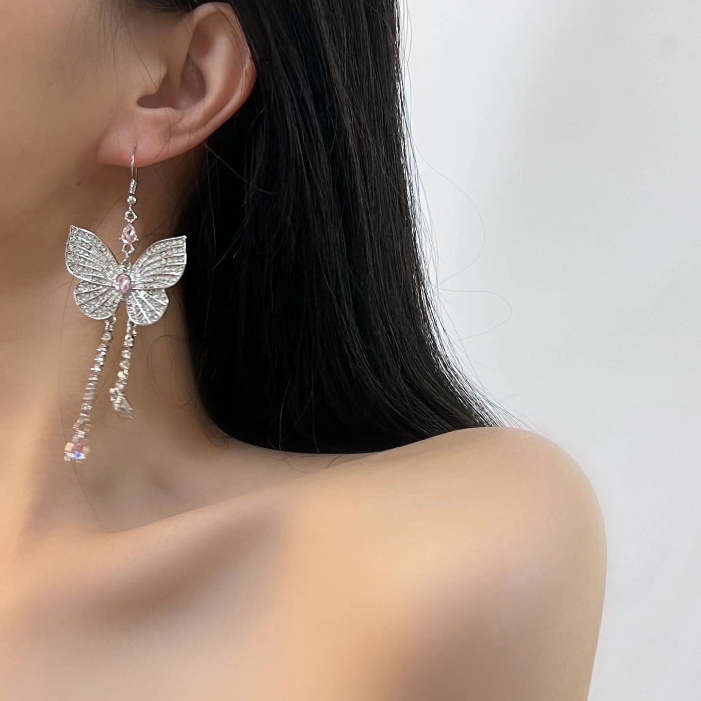 Xiaohongshu Knocking Immortal Butterfly Tassel Necklace Light Luxury Advanced Butterfly Fairy Earrings Long