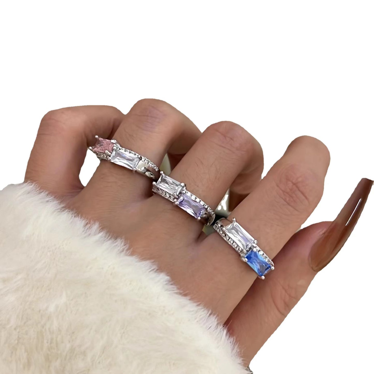 A niche design with gemstone inlaid rings for women with a high-end feel, irregular geometric index finger ring recommended by bloggers