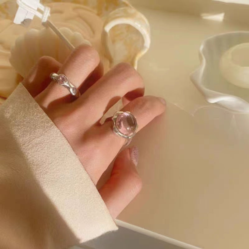 Pink Zircon Ring for Female INS. Cool and Elegant. Adjustable Opening Ring with Light Luxury and Unique Irregular Ring