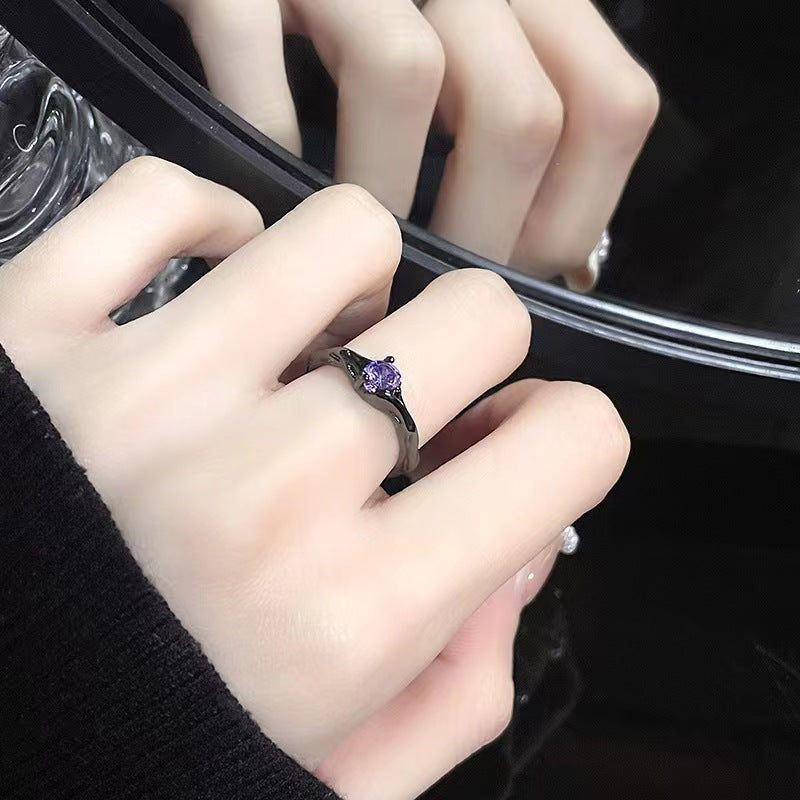 Black ring niche design ins cool and dark personality zircon high-end feel open index finger folding ring