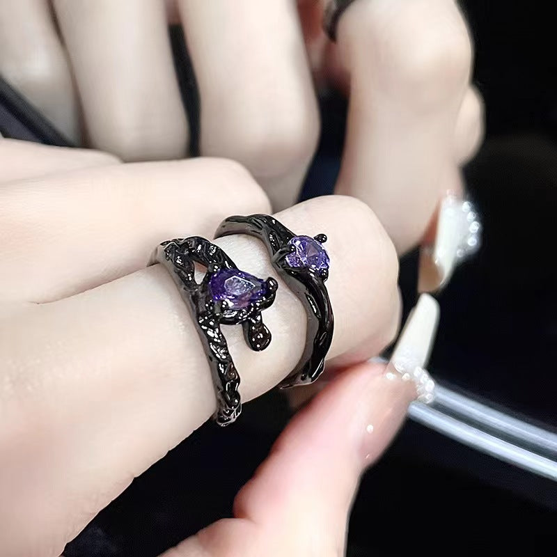 Black ring niche design ins cool and dark personality zircon high-end feel open index finger folding ring