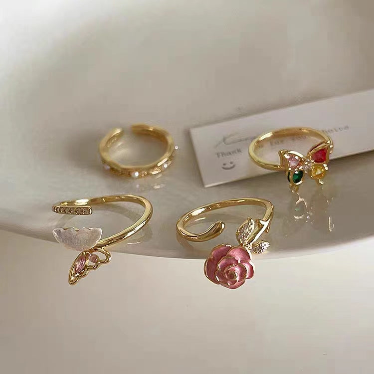 French retro butterfly ring for women, luxurious and niche design, high-end and exquisite flower versatile index finger ring