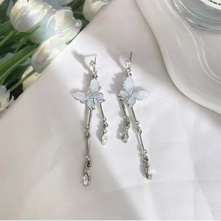 Super Immortal Gradual Butterfly Rhinestone Tassel Earrings with Unique Design and Personality, Popular in 2023