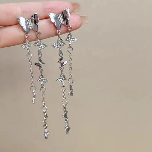 925 Silver Diamond Butterfly Tassel Earrings with Immortal Light Luxury and Small Design Sense Earrings