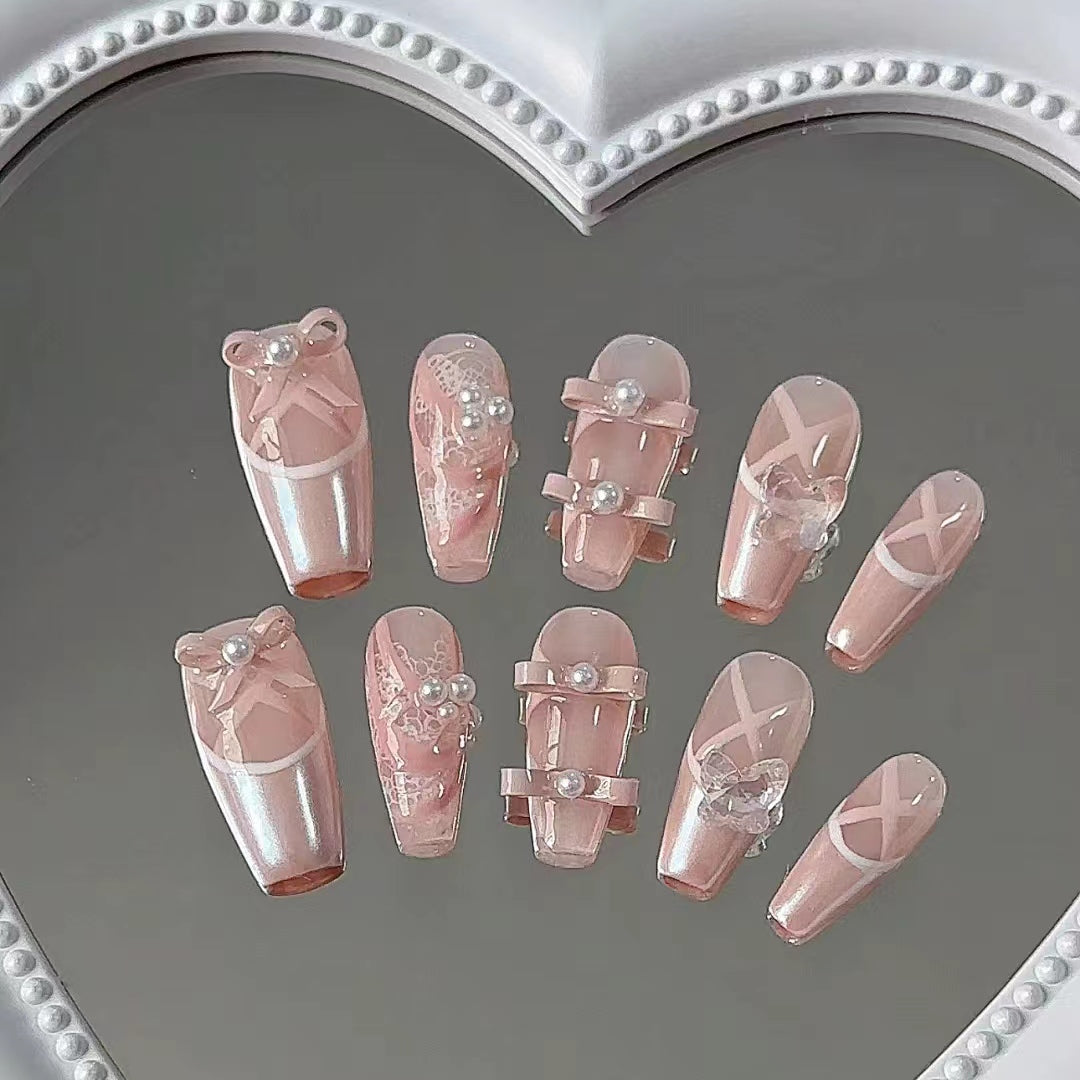 Ballet Girl Wears Nail Nail Tips Ballet Pure Desire Wind Wears Nail Whitening Removable Nail Panel for Nail Enhancement