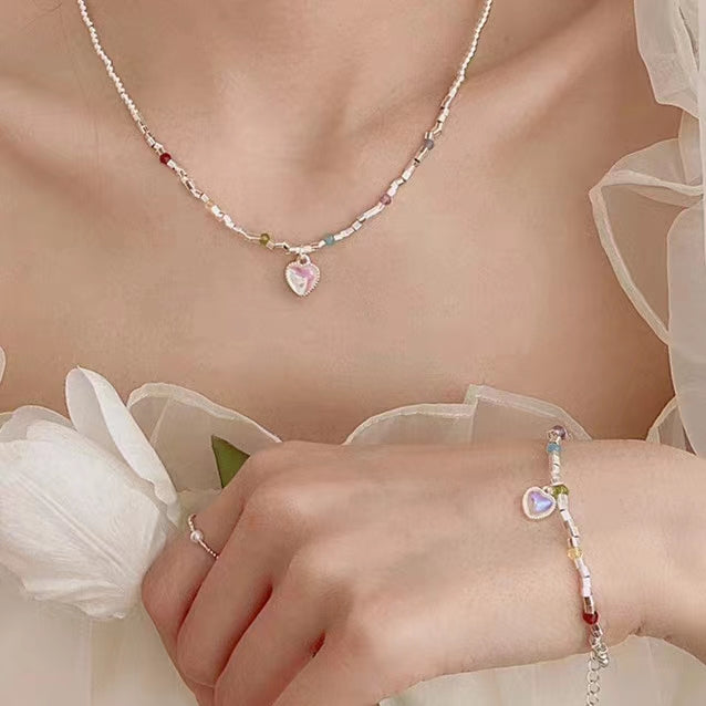 Rainbow Moonlight Love Necklace, Female Instagram Blogger, Same Style, Unique Beaded Collar Chain, Fresh Girl Accessories Bracelet