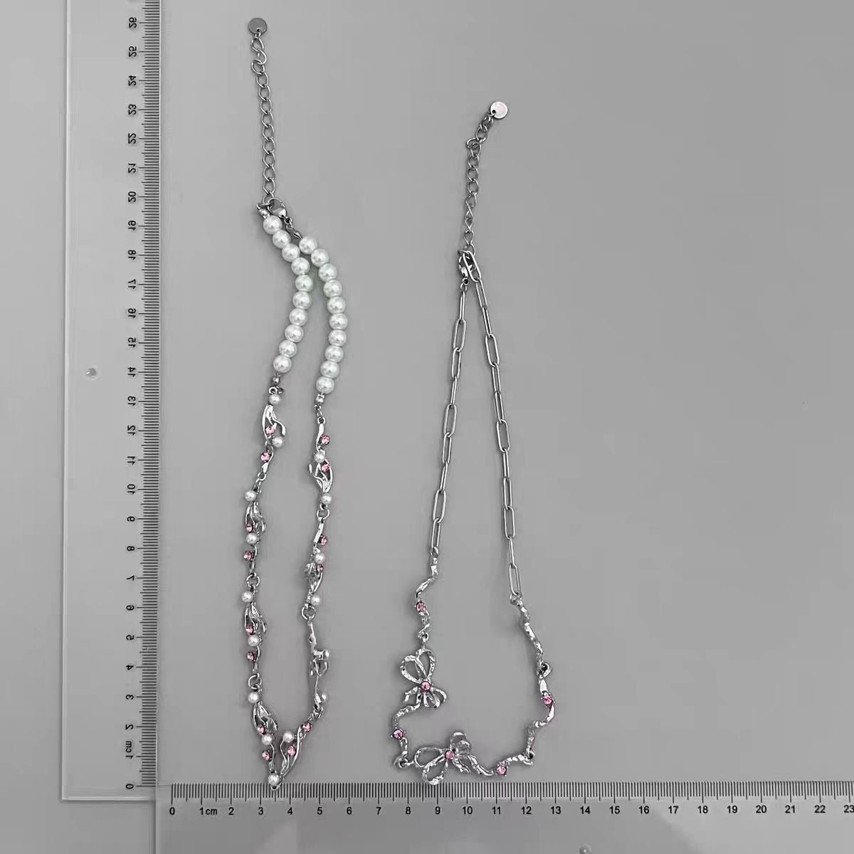 wrinkled pink diamond bow pearl necklace for women's ins sweet and spicy Y2K niche design collarbone chain