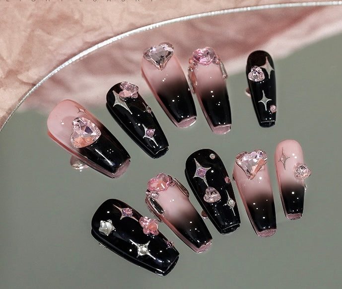 Black powder Swarovski diamond nails