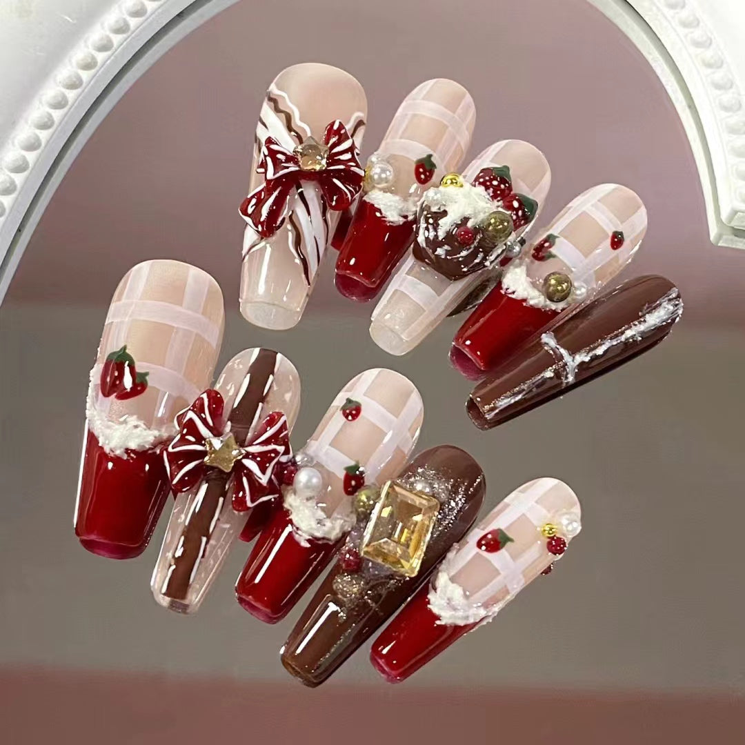 Christmas nail art, fairy like cat eyes, exploding Christmas tree, handcrafted, detachable wearing armor