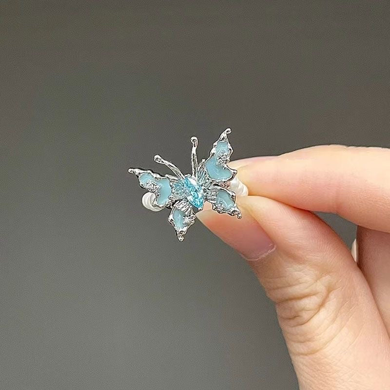Blue butterfly pearl ring