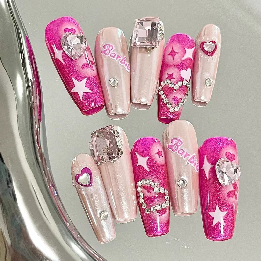 Barbie Bubble: Expanding Y2K Spicy Girl Diamond Nail Decoration Love Star Four Eyes