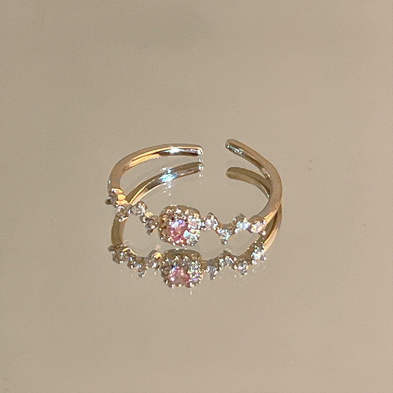 Cherry blossom pink ring six-piece set sweet flash diamond love gemstone butterfly ring opening
