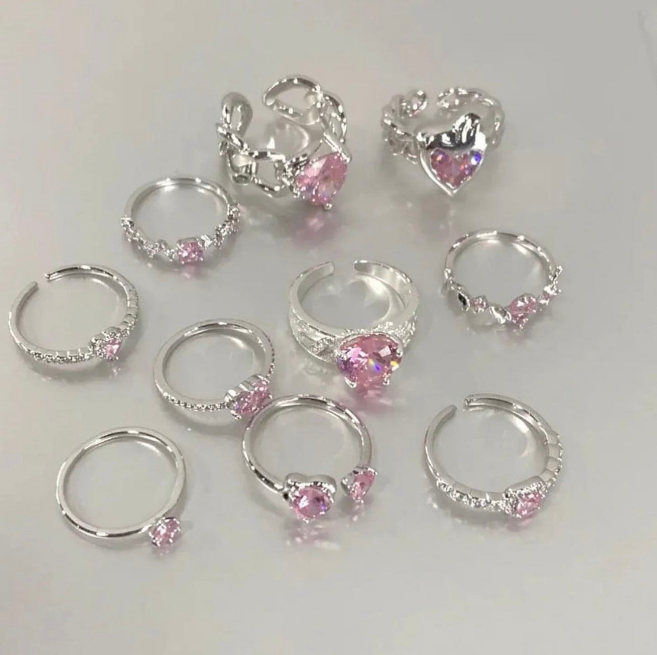 Cherry blossom pink ring six-piece set sweet flash diamond love gemstone butterfly ring opening