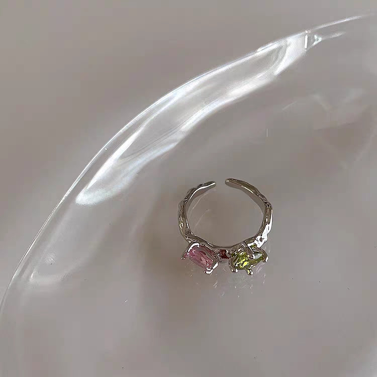 Irregular metal colored diamond open ring for female niche design, personalized and simple, versatile temperament, ring and ring