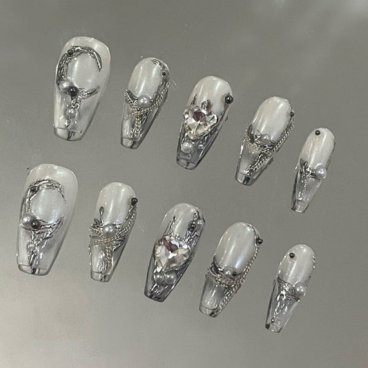 Clear cold white moonlight handmade nail beads heavy industry advanced love nails