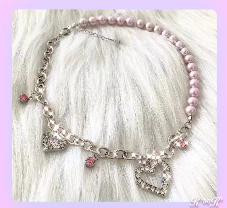 Stacked pink love pearl necklace