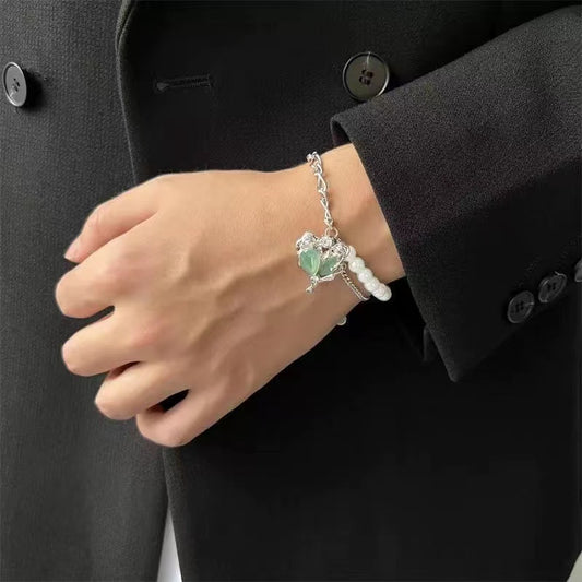 Split love stitching pearl bracelet female 2022 new niche design senior sense of hip-hop sweet cool wind hand jewelry