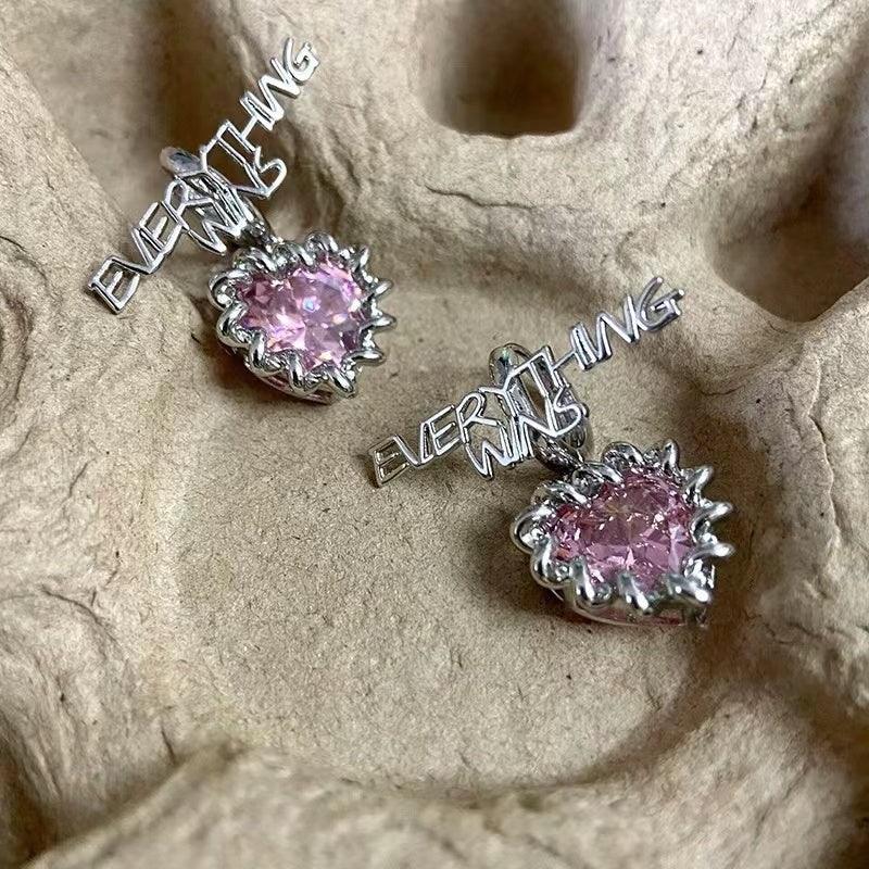 Design sense pink diamond love y2k spicy girl ins style niche design earrings