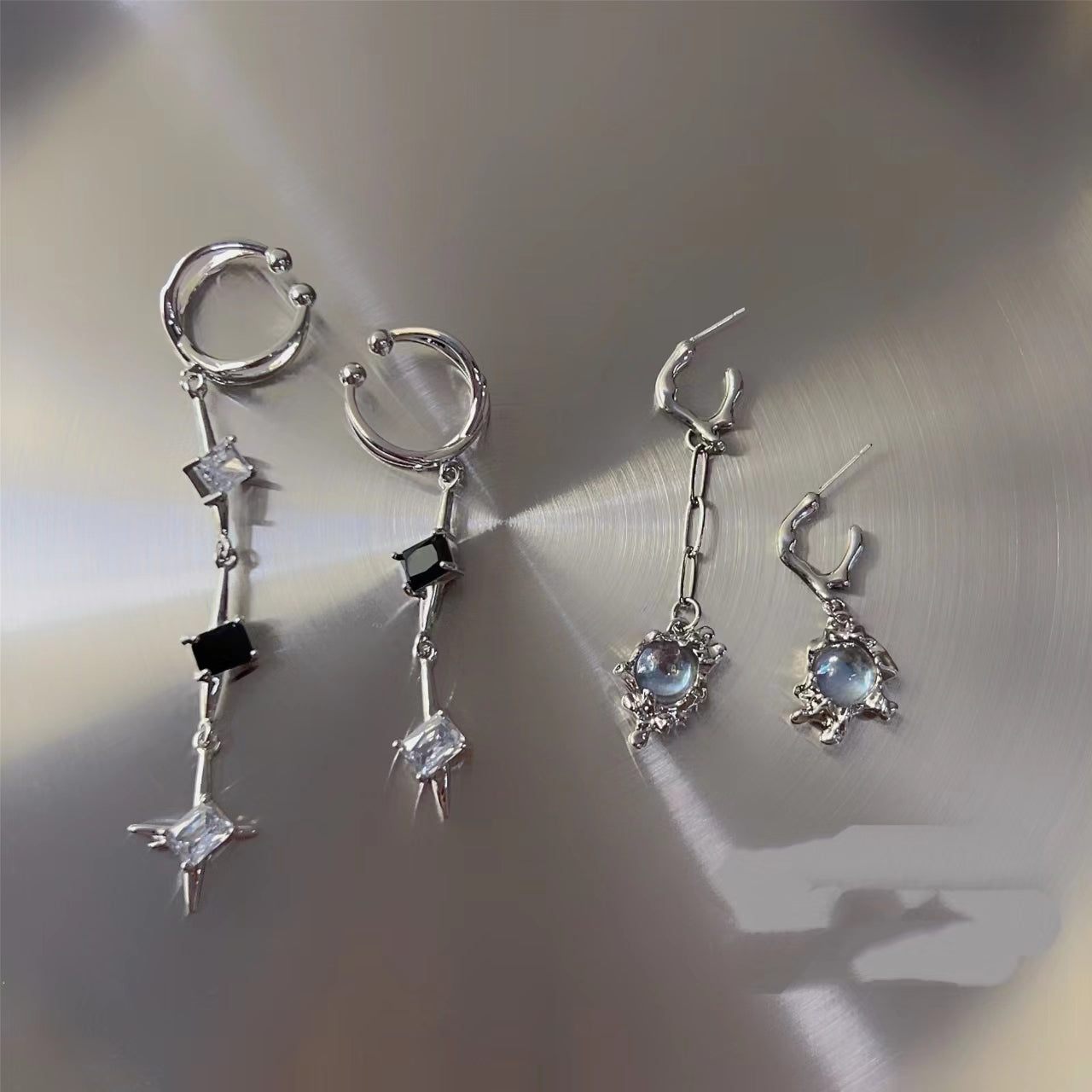 Asymmetric moonlight stone Tassel Earrings