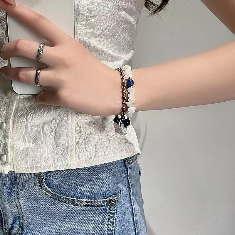 Double layer white crushed stone blue bead bracelet