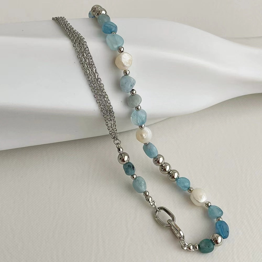 Natural stone blue crystal necklace