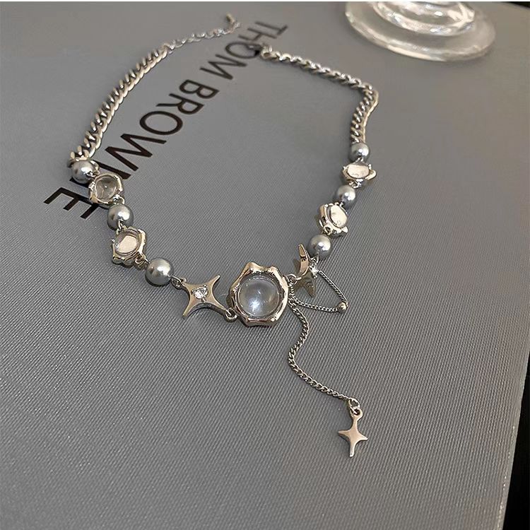 Moonlight zirconia cross tassel necklace