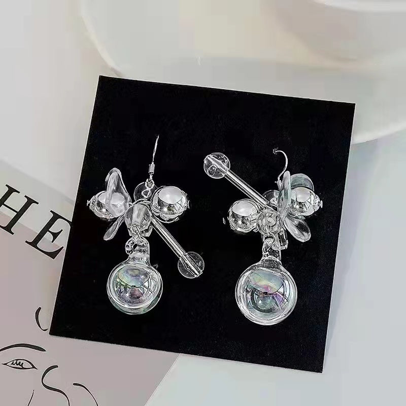 Bubble exaggeration transparent glass water ball earrings