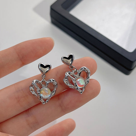 925 silver pin heart-shaped personalized creative senior sense earrings