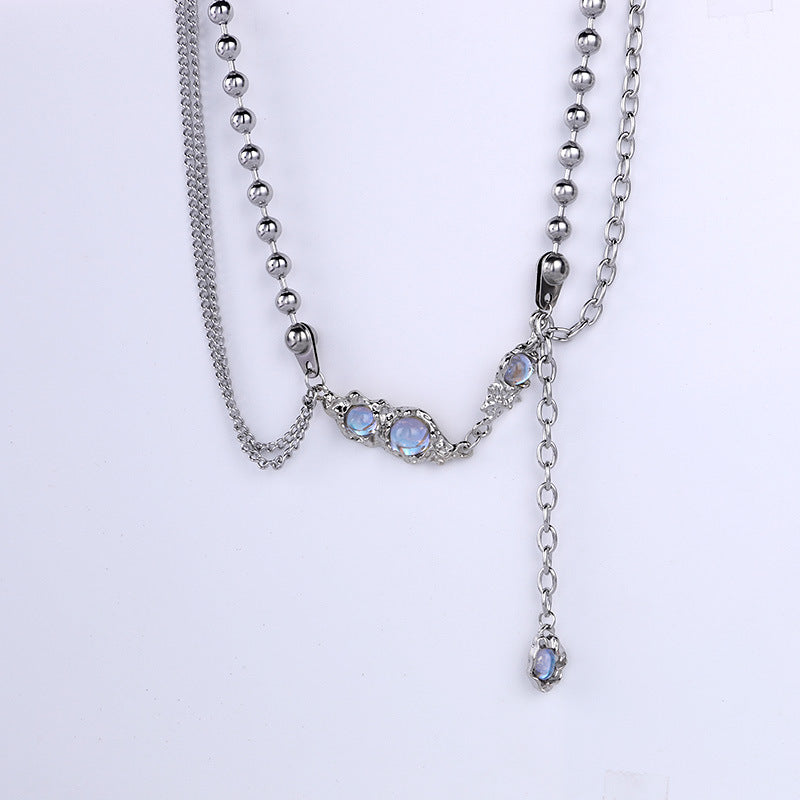 Moonlight series original design silver necklace light luxury small number Moonlight stone clavicle chain titanium steel accessories temperament
