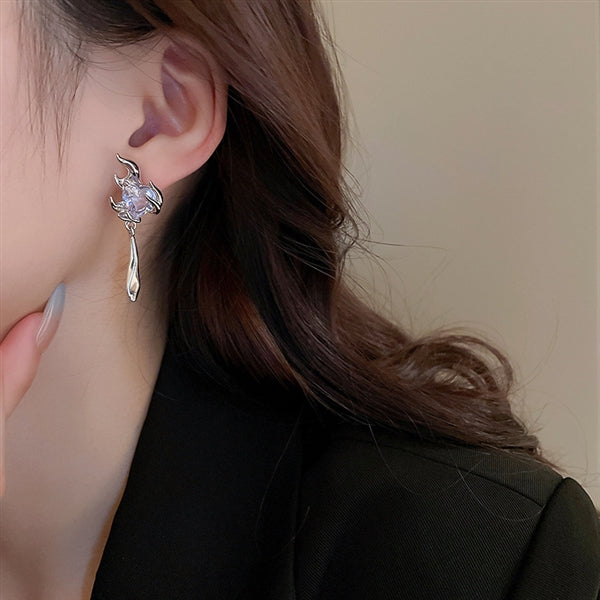 Silver Needle Zircon Love Flame Earrings South Korea Cool Style Earrings Personality Design Earrings Temperament Versatile Earrings Female