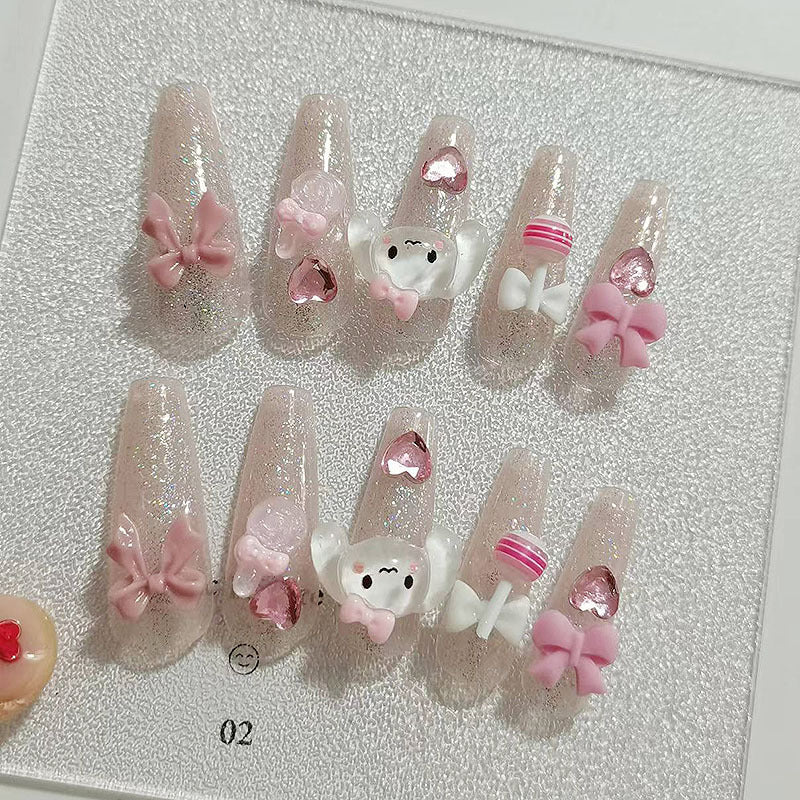 Pink cassia dog long three-dimensional cartoon lollipop fake nail patch wear manicure patch
