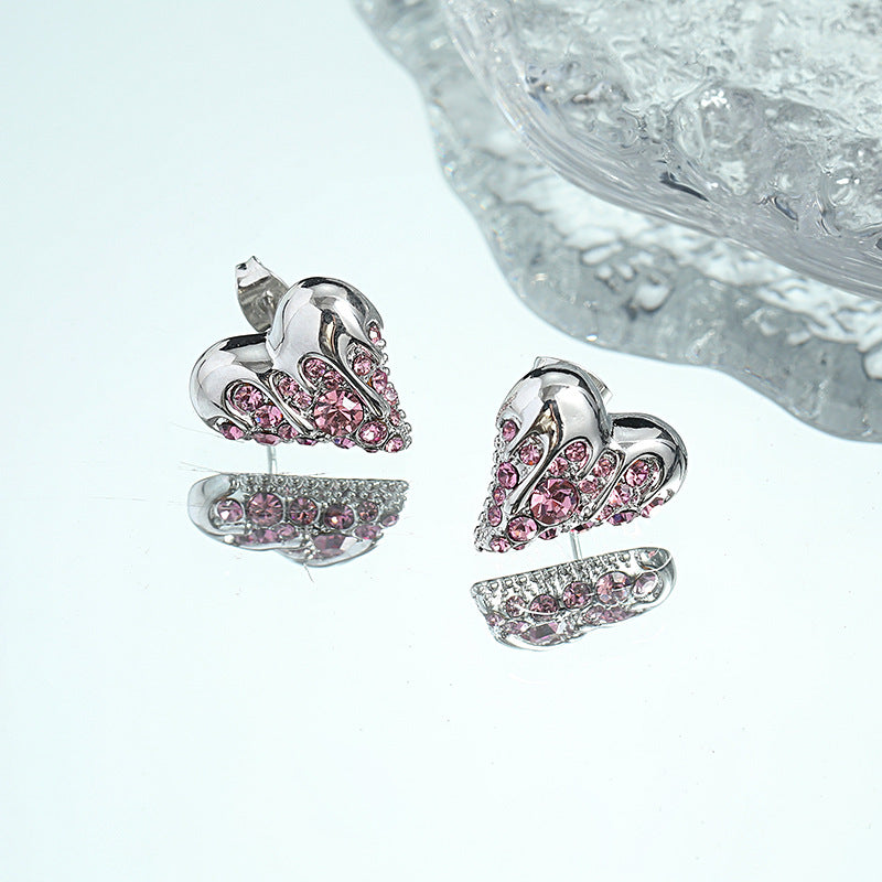 Love earrings female ins personality sweet cool high grade pink zircon earrings sweet minority design feel earrings fashion
