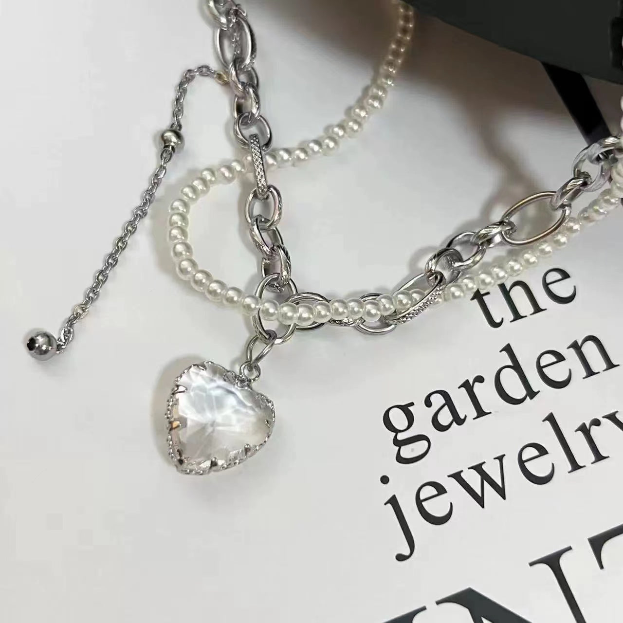 Double pearl love tassel necklace