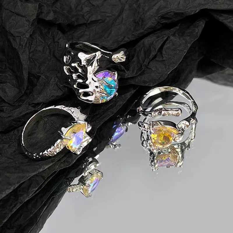 Sparkling gemstone open ring women ins niche design sense personality ring
