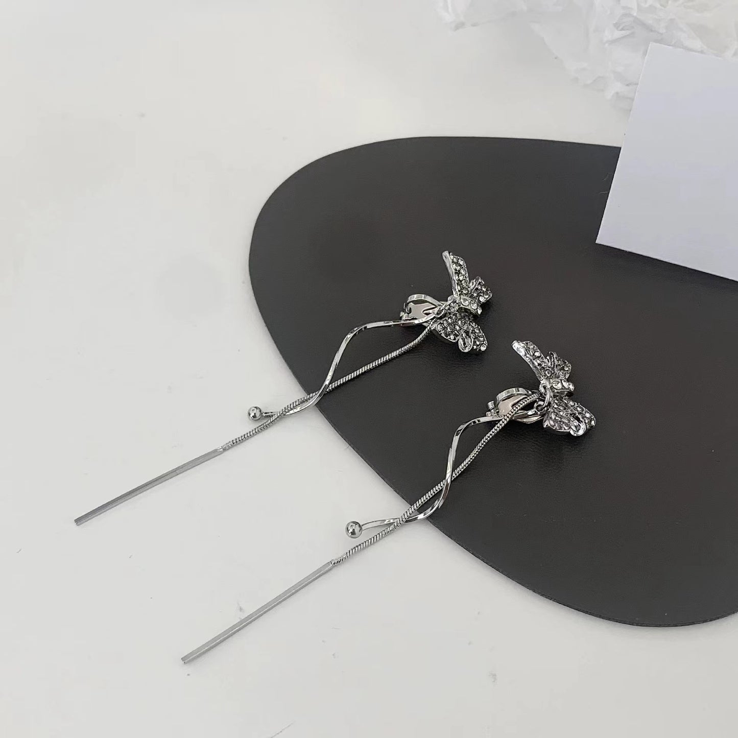 S925 silver pin 2022 new tassel bow earrings female earrings
