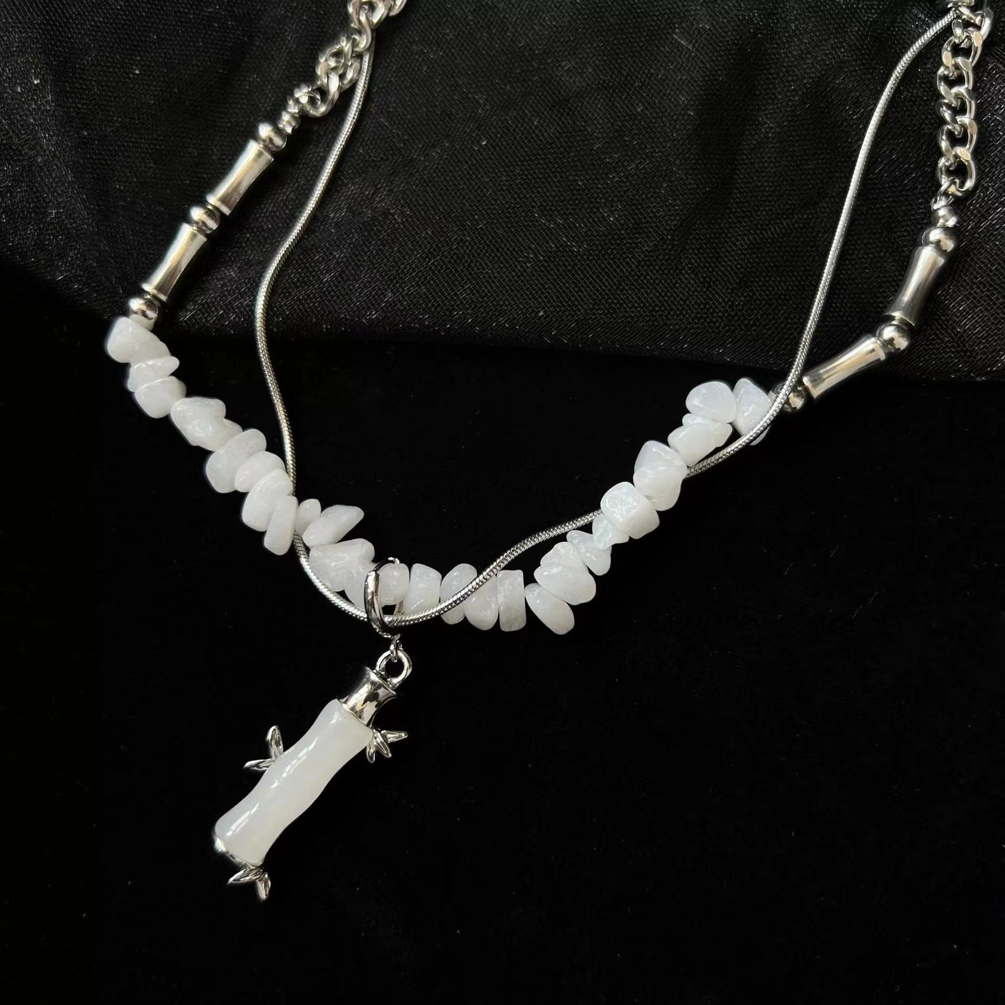 New Chinese white bamboo series tassel necklace necklace