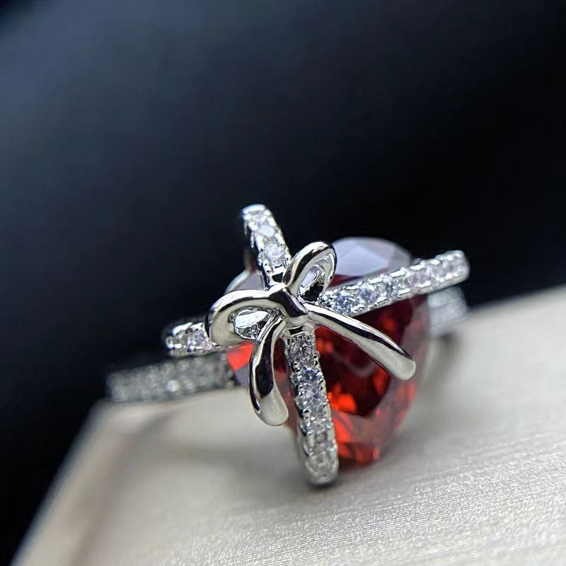 Pomegranate zirconium finely crafted light luxury open ring for girls