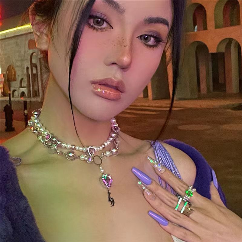 Purple pearl love necklace